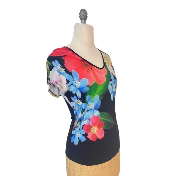 Ted Baker Reneah Forget Me Not V neck Tee Black 0 US 2 XS - Picture 4 of 6